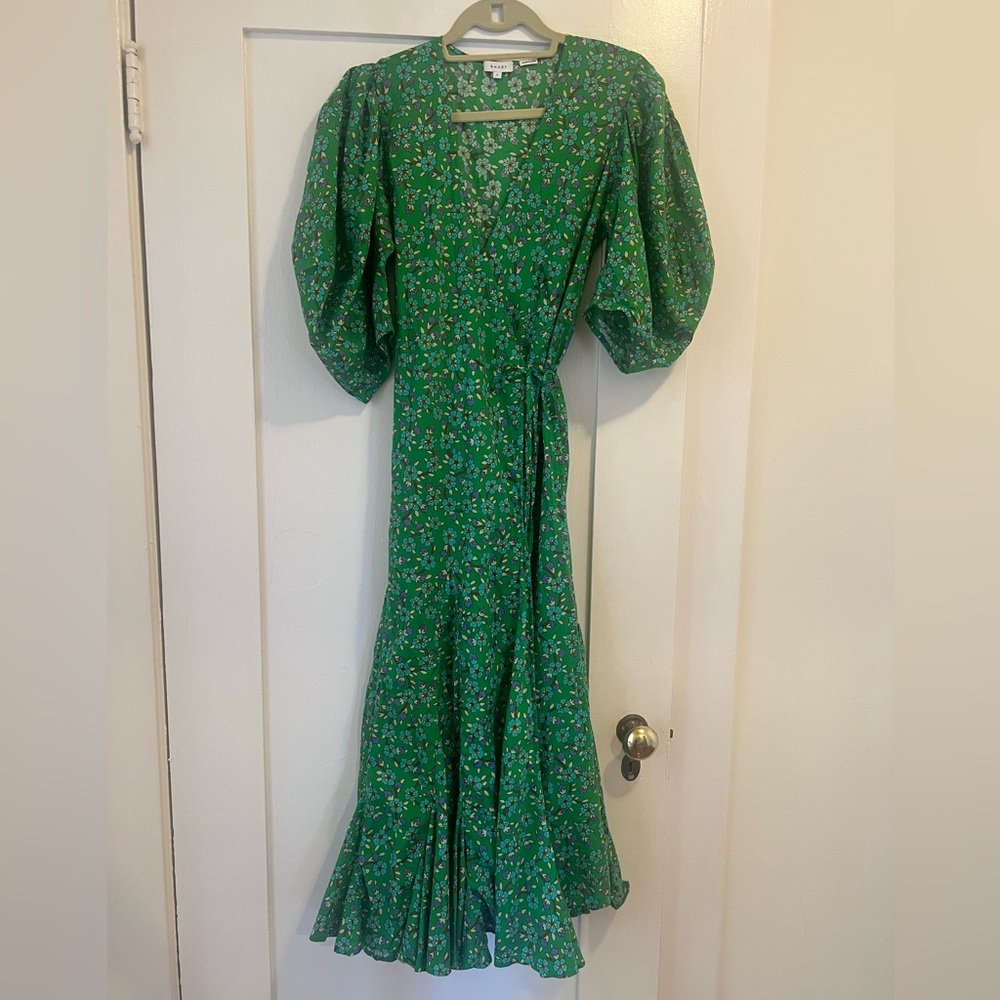 RHODE Green Floral Midi Dress